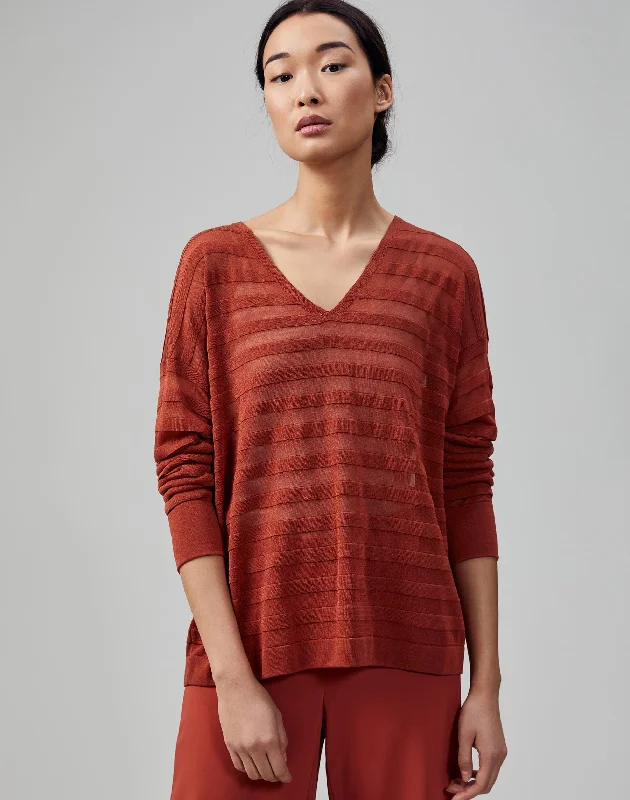Finespun Voile Sheer Stripe V-Neck Sweater Houndstooth Herringbone Solid