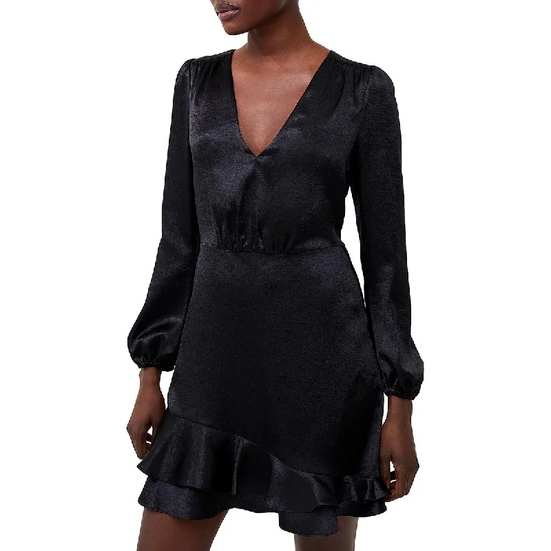 Denney Womens Satin Short Mini Dress Cozy Sweater Mini Dress
