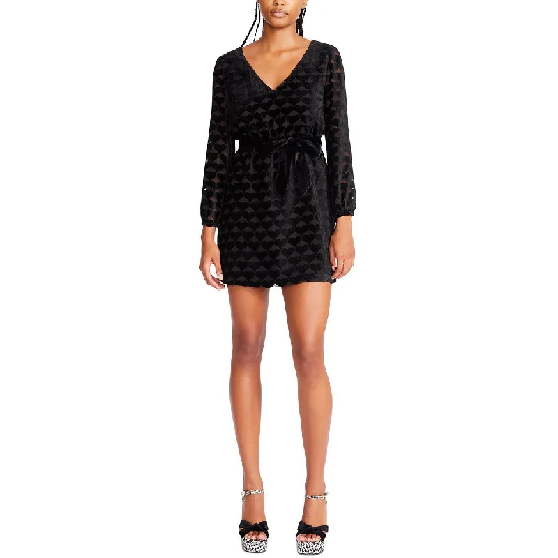 Betsey Johnson Womens Velvet Burnout Mini Dress Trendy Button-Detail Mini Dress