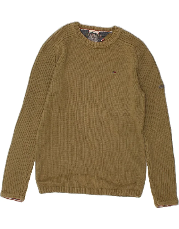 TOMMY HILFIGER Womens Crew Neck Jumper Sweater UK 14 Medium Khaki Cotton Faux Fur Fabric Real Fur Fabric Shearling Fabric TOMMY HILFIGER Womens Crew Neck Jumper Sweater UK 14 Medium Khaki Cotton Faux Fur Fabric Real Fur Fabric Shearling Fabric