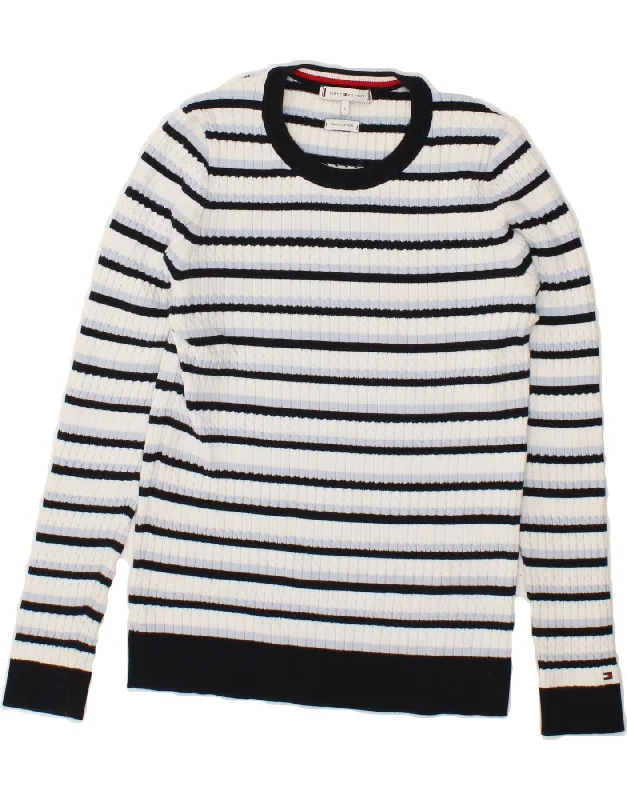TOMMY HILFIGER Womens Boat Neck Jumper Sweater UK 16 Large White Striped Stretchy Elastic Breathable TOMMY HILFIGER Womens Boat Neck Jumper Sweater UK 16 Large White Striped Stretchy Elastic Breathable