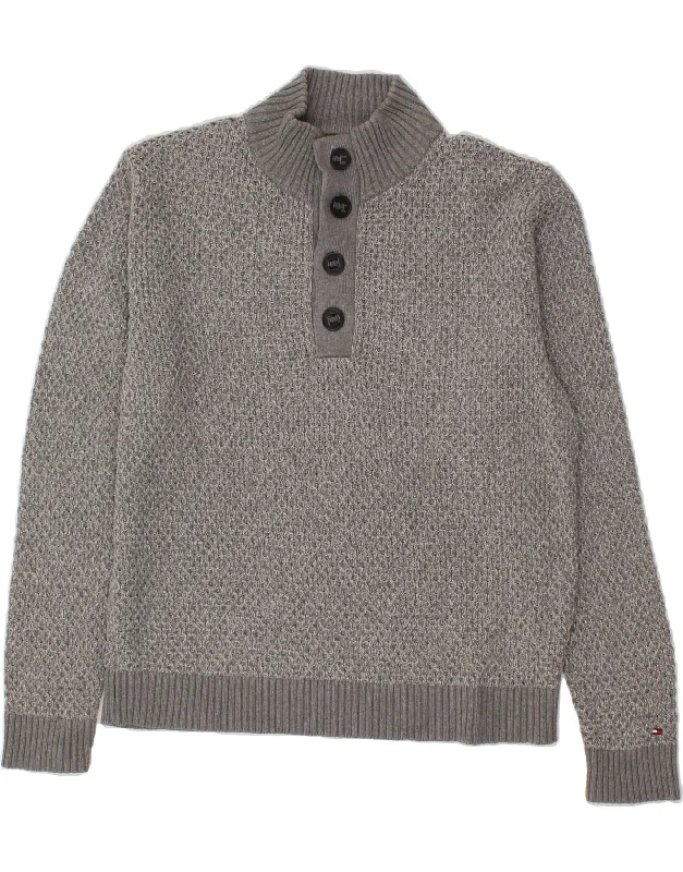 TOMMY HILFIGER Mens Button Neck Jumper Sweater 2XL Grey Cotton Layered Multi-layer Single Layer TOMMY HILFIGER Mens Button Neck Jumper Sweater 2XL Grey Cotton Layered Multi-layer Single Layer