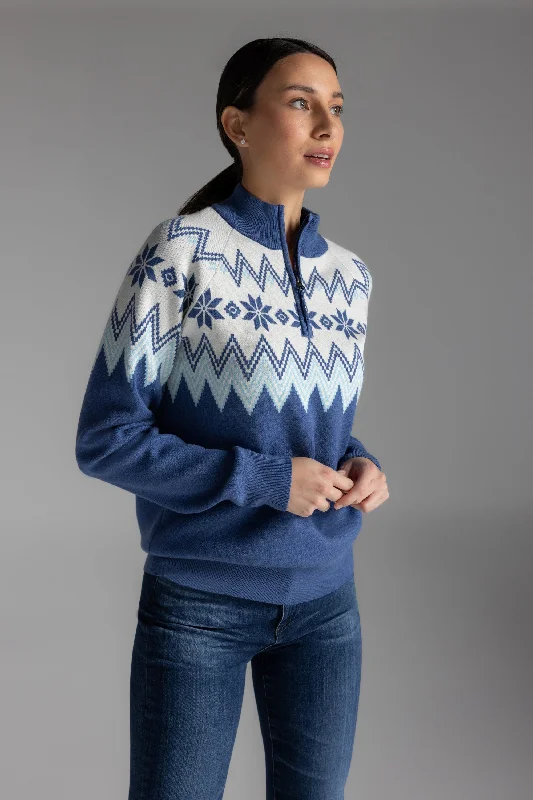 SnowCuddle Apres-Ski Mock Sweater Herringbone Houndstooth Plaid