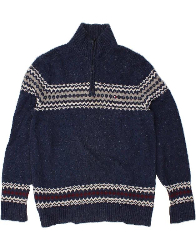 TOMMY HILFIGER Mens Zip Neck Jumper Sweater XL Navy Blue Fair Isle Cotton Boxy Sweater Fitted Sweater A-Line TOMMY HILFIGER Mens Zip Neck Jumper Sweater XL Navy Blue Fair Isle Cotton Boxy Sweater Fitted Sweater A-Line