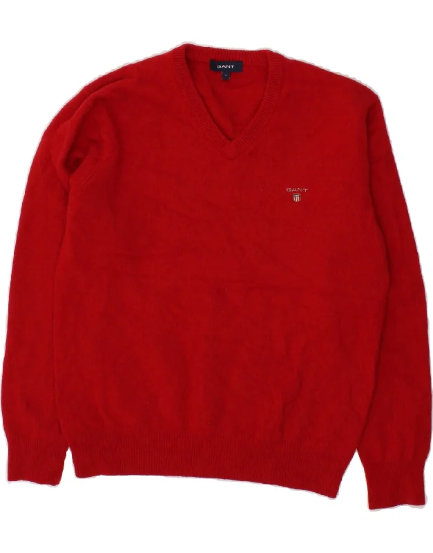 GANT Womens V-Neck Jumper Sweater UK 16 Large Red Lambswool Fleece Sweater Nylon Polyester GANT Womens V-Neck Jumper Sweater UK 16 Large Red Lambswool Fleece Sweater Nylon Polyester