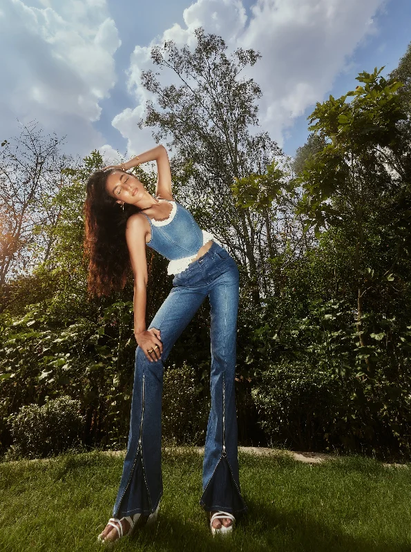 Gianna Denim Embellished Corset + Jeans Set Casual Light Wash Jeans