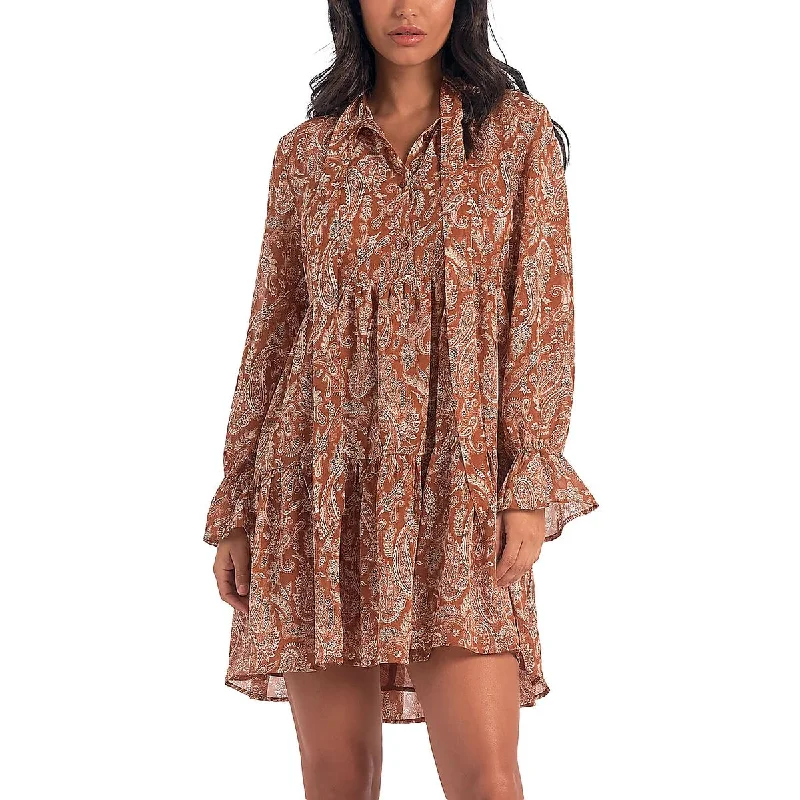 Womens Paisley Short Mini Dress Elegant Lace-Up Mini Dress