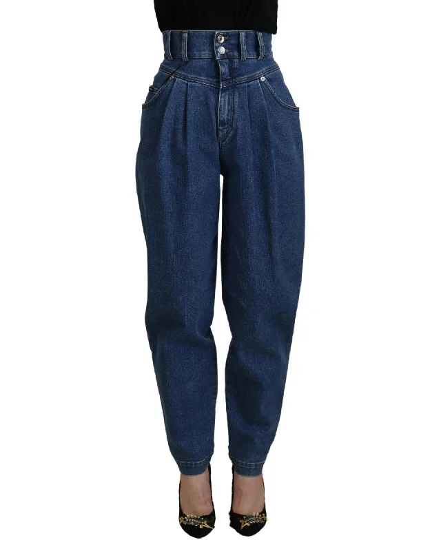 High Waisted Pleated Jeans with Logo Details Trendy Bootcut High-Waisted Jeans