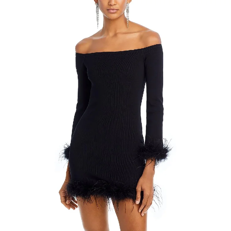 Joyce Womens Faux Feather Trim Short Mini Dress Trendy Tie-Dye Mini Dress