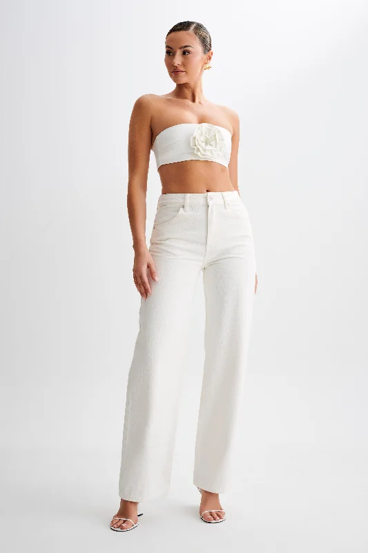 Roxy Wide Leg High Waist Denim Jeans - White Classic Slim Fit Jeans