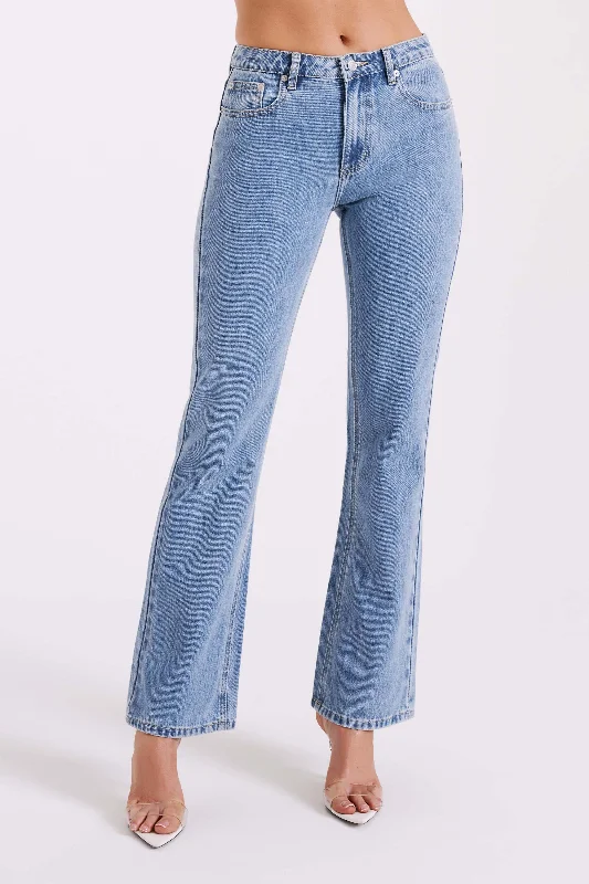 Stephy Low Rise Straight Leg Denim Jean - Vintage Blue Trendy Acid Wash Skinny Jeans