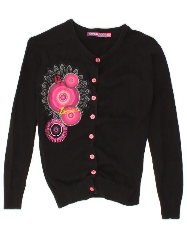 DESIGUAL Girls Graphic Cardigan Sweater 11-12 Years Black Cotton Faux Fur Fabric Real Fur Fabric Shearling Fabric DESIGUAL Girls Graphic Cardigan Sweater 11-12 Years Black Cotton Faux Fur Fabric Real Fur Fabric Shearling Fabric