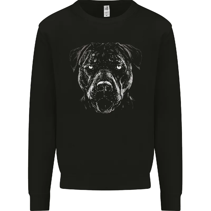A Monochrome Pitbull Dog Mens Sweatshirt Jumper Hoodie with Hem Patch Decorative Personalized A Monochrome Pitbull Dog Mens Sweatshirt Jumper Hoodie with Hem Patch Decorative Personalized