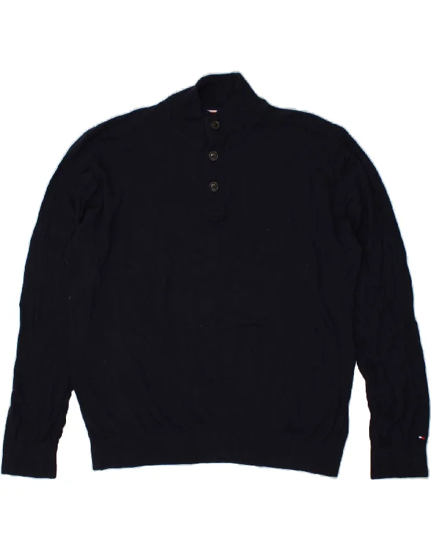 TOMMY HILFIGER Mens Button Neck Jumper Sweater 2XL Navy Blue Cotton High Neck Crew Neck V-Neck TOMMY HILFIGER Mens Button Neck Jumper Sweater 2XL Navy Blue Cotton High Neck Crew Neck V-Neck