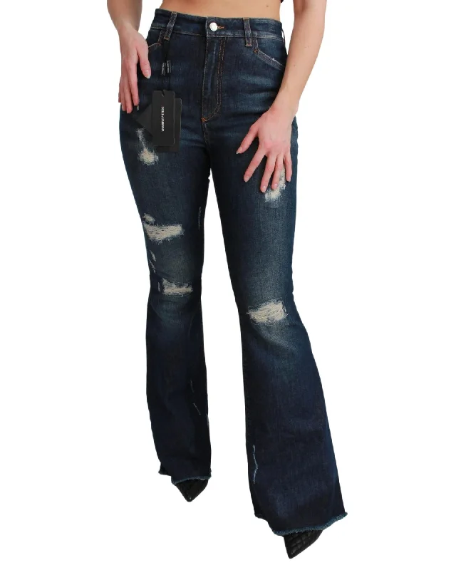 Denim Flared Jeans Fashionable Raw Hem Bootcut Jeans