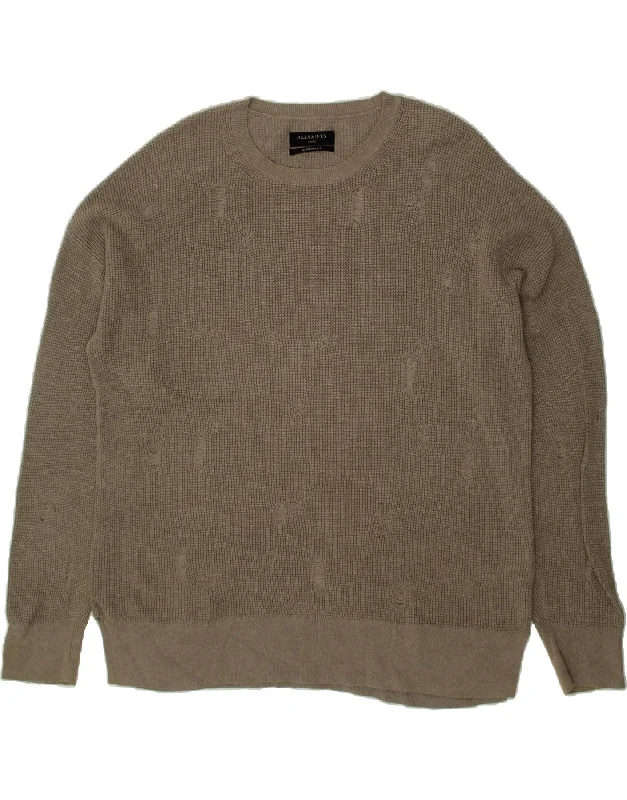 ALL SAINTS Mens Distressed Oversized Crew Neck Jumper Sweater Large Grey Fitted Slim Tailored