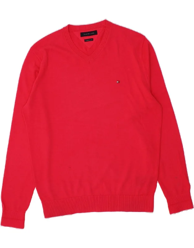 TOMMY HILFIGER Mens V-Neck Jumper Sweater Large Pink Cotton Plaid Sweater Polka Dot Checkered TOMMY HILFIGER Mens V-Neck Jumper Sweater Large Pink Cotton Plaid Sweater Polka Dot Checkered