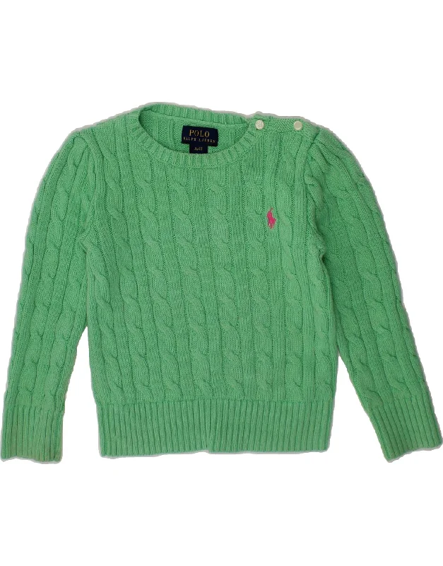 POLO RALPH LAUREN Girls Crew Neck Jumper Sweater 3-4 Years Green Cotton Tailored Straight A-Line POLO RALPH LAUREN Girls Crew Neck Jumper Sweater 3-4 Years Green Cotton Tailored Straight A-Line