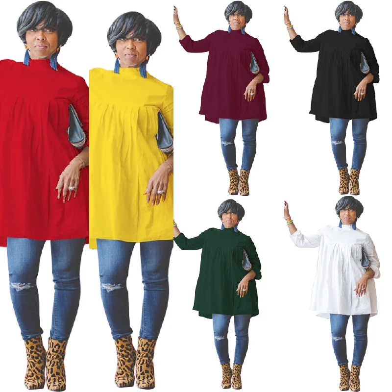 WA8844 - lady casual solid long sleeve loose mini dress new fashion Elegant Off-Shoulder Dress Mini