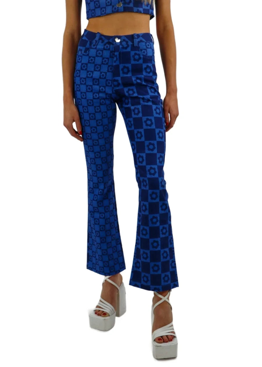 Rock N Rags - "All Nighter" Jeans - Colour Block Denim - Checkered Flower Details Trendy Colored Denim Jeans