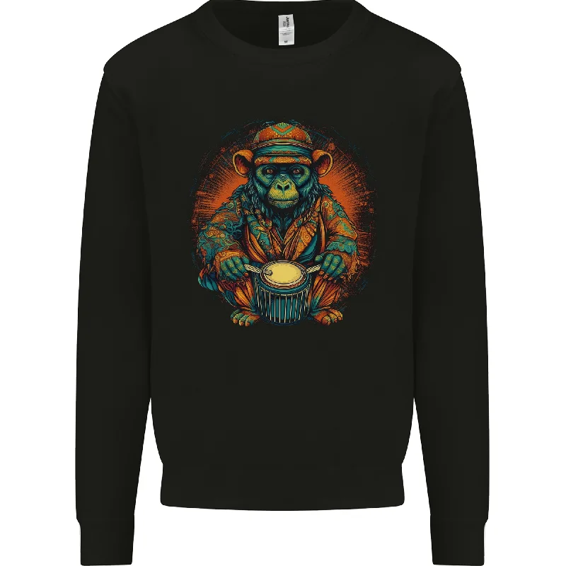 A Monkey Drummer Mens Sweatshirt Jumper Hoodie with Toggle Buttons Decorative Unique A Monkey Drummer Mens Sweatshirt Jumper Hoodie with Toggle Buttons Decorative Unique