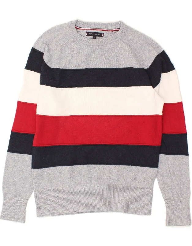 TOMMY HILFIGER Mens Crew Neck Jumper Sweater Medium Grey Colourblock Boat Neck Shawl Collar Notched Collar TOMMY HILFIGER Mens Crew Neck Jumper Sweater Medium Grey Colourblock Boat Neck Shawl Collar Notched Collar