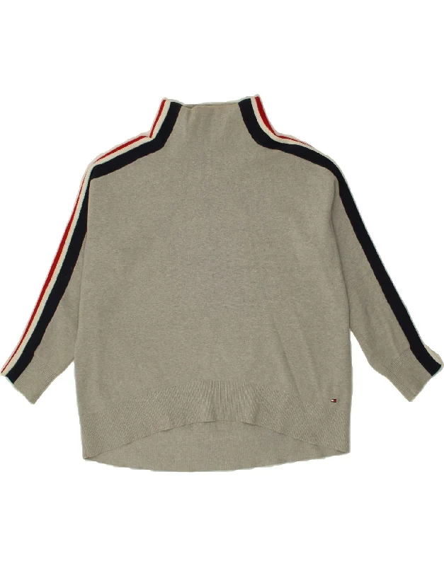 TOMMY HILFIGER Womens Oversized Turtle Neck Jumper Sweater UK 18 XL Grey Zippered Front Buttoned Front Snap Front TOMMY HILFIGER Womens Oversized Turtle Neck Jumper Sweater UK 18 XL Grey Zippered Front Buttoned Front Snap Front