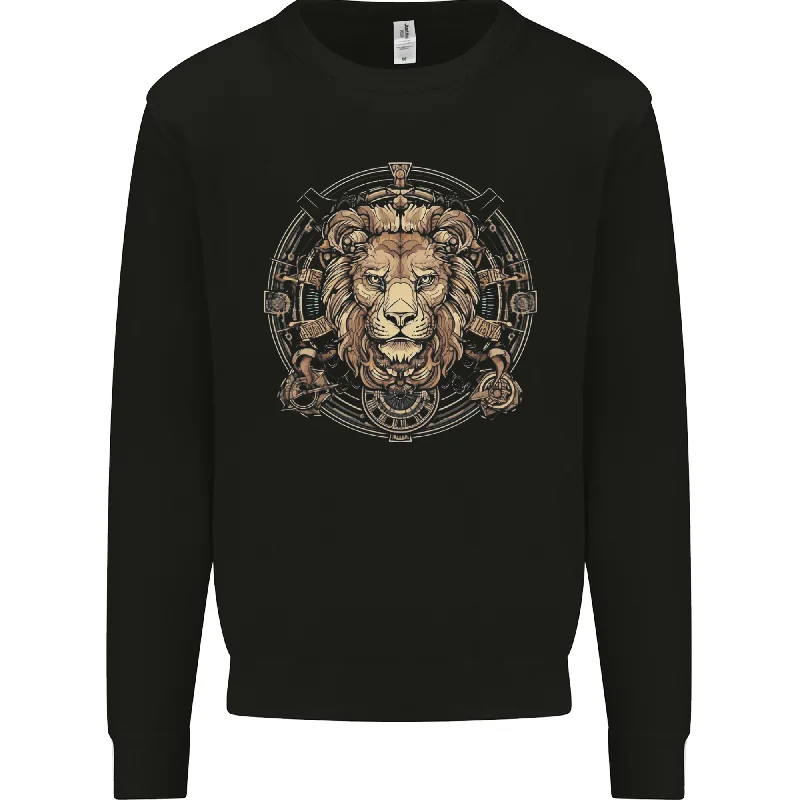 A Lions Head on a Timepiece Shield Mens Sweatshirt Jumper Hoodie with Neon Bright Vibrant A Lions Head on a Timepiece Shield Mens Sweatshirt Jumper Hoodie with Neon Bright Vibrant