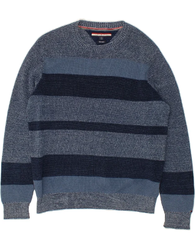 TOMMY HILFIGER Mens Crew Neck Jumper Sweater Large Navy Blue Striped Lightweight Heavyweight Midweight TOMMY HILFIGER Mens Crew Neck Jumper Sweater Large Navy Blue Striped Lightweight Heavyweight Midweight