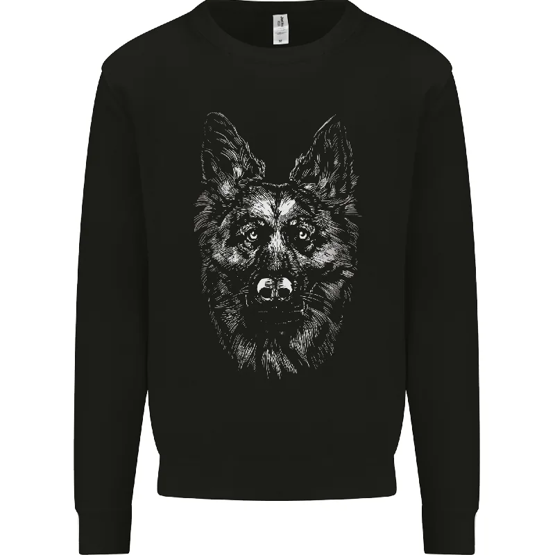 A Monochrome German Shepherd Alsatian Dog Mens Sweatshirt Jumper Hoodie with Hem Embroidery Detailed Premium A Monochrome German Shepherd Alsatian Dog Mens Sweatshirt Jumper Hoodie with Hem Embroidery Detailed Premium