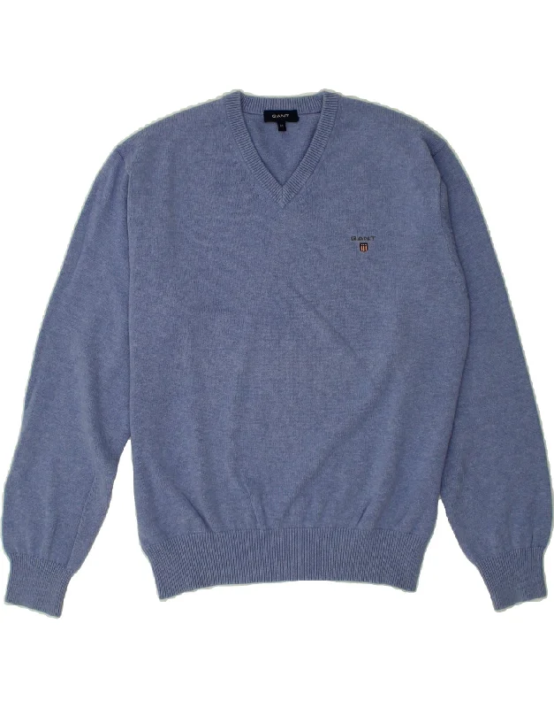 GANT Mens V-Neck Jumper Sweater Medium Blue Cotton Lace Blend Ribbed Blend Corduroy Blend GANT Mens V-Neck Jumper Sweater Medium Blue Cotton Lace Blend Ribbed Blend Corduroy Blend
