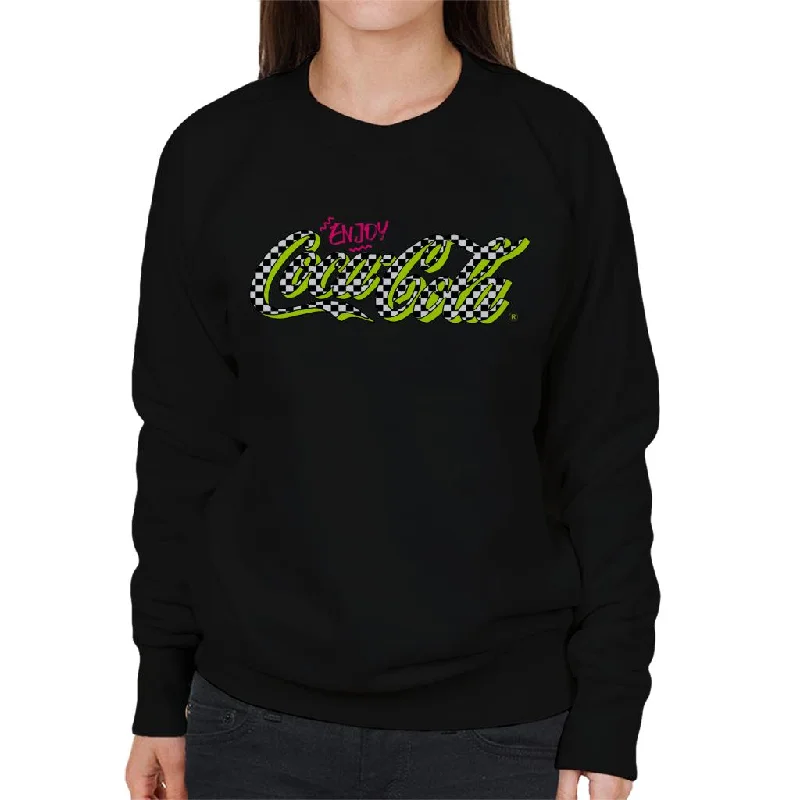 Coca Cola Retro Checkboard Logo Women's Sweatshirt Hoodie with Mock Neck Collared Structured Coca Cola Retro Checkboard Logo Women's Sweatshirt Hoodie with Mock Neck Collared Structured