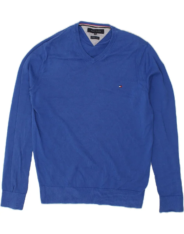 TOMMY HILFIGER Mens V-Neck Jumper Sweater 2XL Blue Cotton Bright Pastel Dark