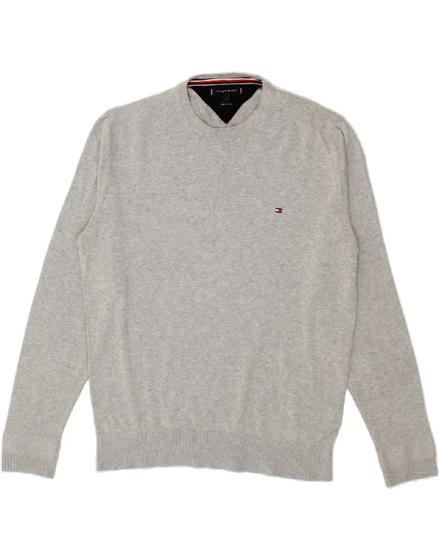 TOMMY HILFIGER Mens Crew Neck Jumper Sweater Large Grey Cotton Fleece Sweater Nylon Polyester TOMMY HILFIGER Mens Crew Neck Jumper Sweater Large Grey Cotton Fleece Sweater Nylon Polyester