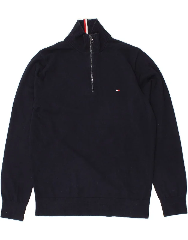 TOMMY HILFIGER Mens Zip Neck Jumper Sweater Medium Navy Blue Cotton Boxy Sweater Fitted Sweater A-Line TOMMY HILFIGER Mens Zip Neck Jumper Sweater Medium Navy Blue Cotton Boxy Sweater Fitted Sweater A-Line