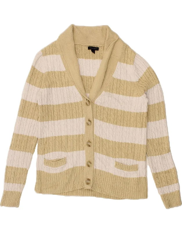 TOMMY HILFIGER Womens Cardigan Sweater UK 14 Large Beige Striped Cotton Open Front Closed Front Wrap Front TOMMY HILFIGER Womens Cardigan Sweater UK 14 Large Beige Striped Cotton Open Front Closed Front Wrap Front