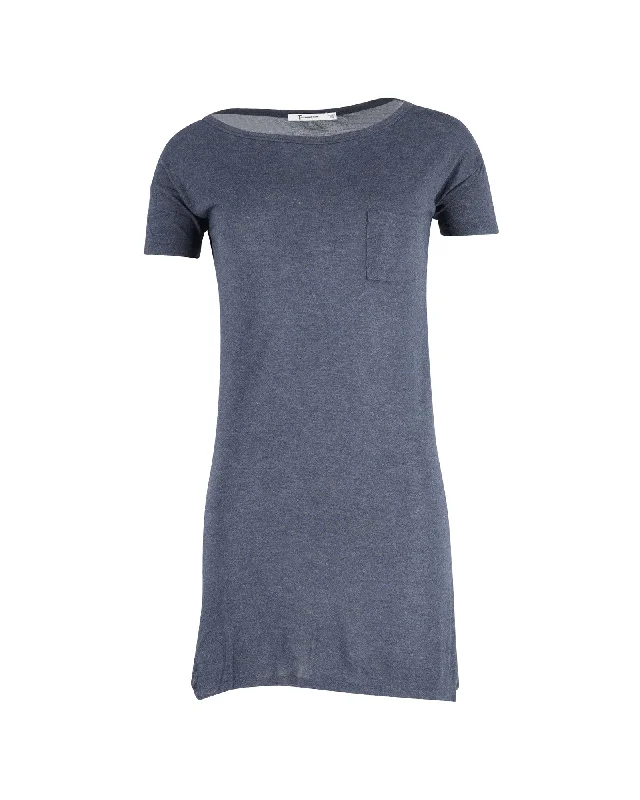 T by Alexander Wang Scoop Neck Mini Dress in Blue Rayon Stylish Summer Mini Dress