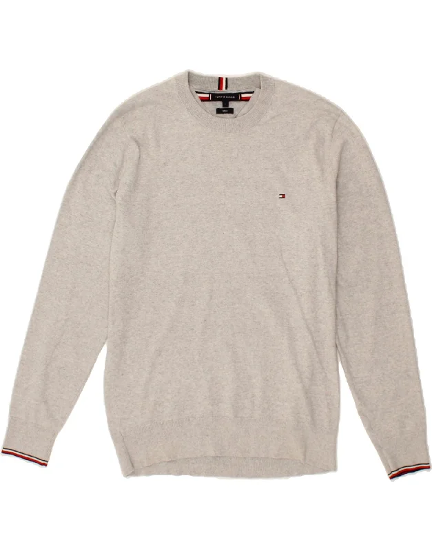 TOMMY HILFIGER Mens Crew Neck Jumper Sweater Large Grey Flecked Cotton Chenille Fabric Brocade Fabric Lace Fabric TOMMY HILFIGER Mens Crew Neck Jumper Sweater Large Grey Flecked Cotton Chenille Fabric Brocade Fabric Lace Fabric