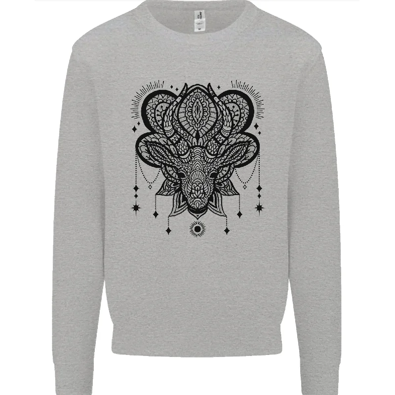 A Mandala Deer Mens Sweatshirt Jumper Hoodie with Frayed Bohemian Relaxed