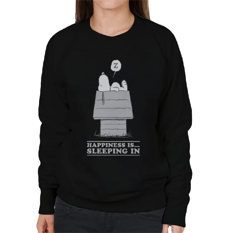 Peanuts Happiness Is Sleeping In Snoopy Women's Sweatshirt Hoodie with Contrast Stitching Detailed Premium