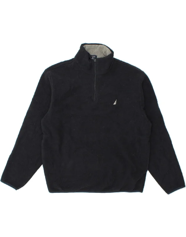 NAUTICA Mens Zip Neck Fleece Jumper Medium Navy Blue Polyester Faux Fur Fabric Real Fur Fabric Shearling Fabric NAUTICA Mens Zip Neck Fleece Jumper Medium Navy Blue Polyester Faux Fur Fabric Real Fur Fabric Shearling Fabric