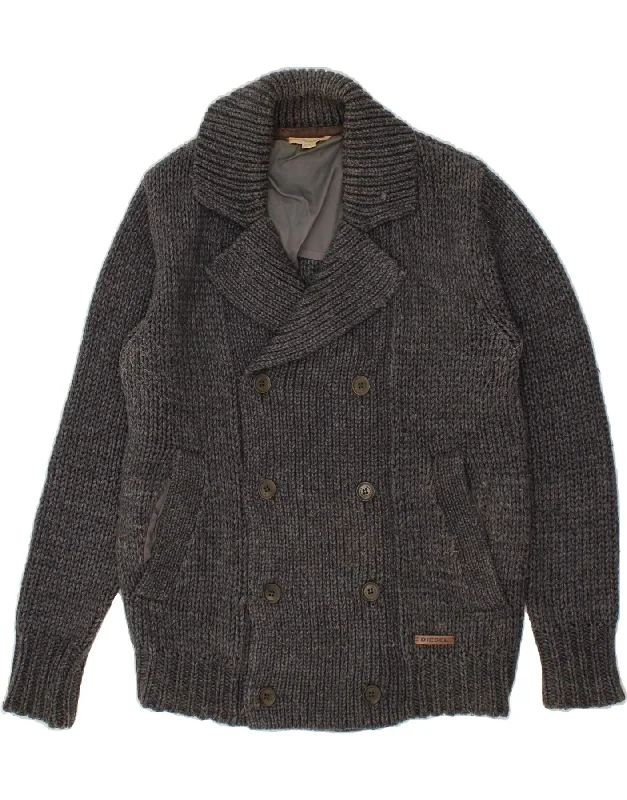 DIESEL Mens Cardigan Sweater Large Grey Acrylic Seamless Knitted Crochet