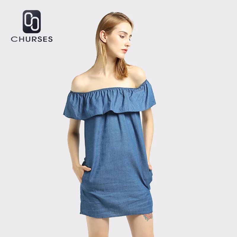 CHURSES Women dress New Fashion Designer Loose Slash neck Jeans Dresses Summer Casual Sleeveless ladies elegant Denim Dresses Fashionable Straight Cut Jeans CHURSES Women dress New Fashion Designer Loose Slash neck Jeans Dresses Summer Casual Sleeveless ladies elegant Denim Dresses Fashionable Straight Cut Jeans