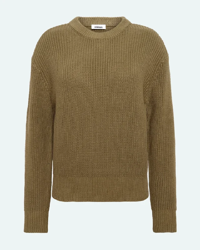 Mikala G006 Jumper - Martini Olive Boat Neck Shawl Collar Notched Collar