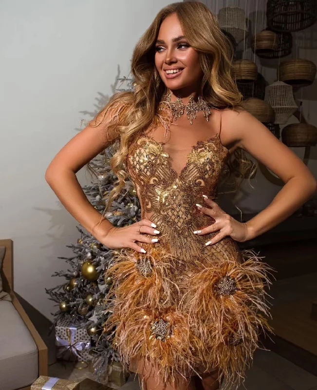 ED2264 Kimshein Vestidos Para Mujer Women Spaghetti Strap With Feathers Embroidery Rhinestone Sequin Mini Dress Party Club Elegant Lace-Up Mini Dress ED2264 Kimshein Vestidos Para Mujer Women Spaghetti Strap With Feathers Embroidery Rhinestone Sequin Mini Dress Party Club Elegant Lace-Up Mini Dress