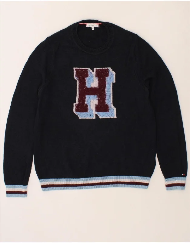 TOMMY HILFIGER Mens Graphic Crew Neck Jumper Sweater Medium Navy Blue Oversized Loose Flowy TOMMY HILFIGER Mens Graphic Crew Neck Jumper Sweater Medium Navy Blue Oversized Loose Flowy
