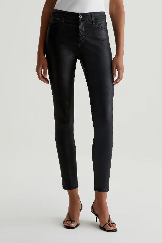 AG Women's Farrah Black Coated Denim Skinny Jean Chic Double Waistband Jeans