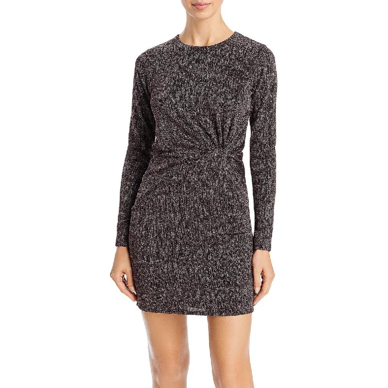 Womens Metallic Knot Front Mini Dress Trendy Bodycon Mini Dress