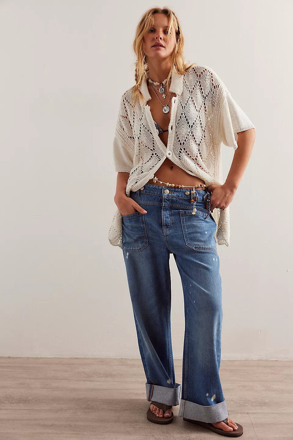 Free People We The Free Palmer Cuffed Jeans - 100 YEARS Trendy Flared Leg Jeans