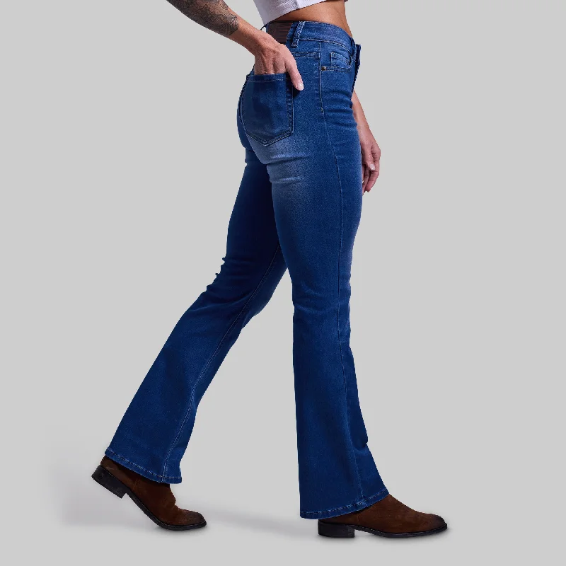 FLEX Stretchy Mid-Rise Boot Cut Jean (Mid Wash) Trendy Patchwork Denim Jeans